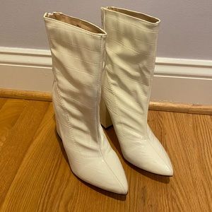 White Crocodile Skin Booties